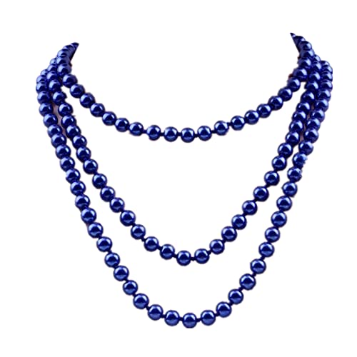 1920s Long Pearl Necklace Faux Pearls Necklace Imitation Beaded Long Pearls Necklace 1920s Gatsby Costume Jewelry - color: blue