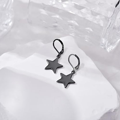 Leverback Earrings Dangle Earrings for Women Dangly Earrings Anniversary Birthday Gifts for Women - style: Star Earrings-Black