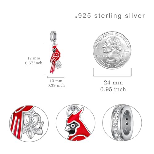 Cute Animals Charms 925 Sterling Silver Highland Cow/Dragon/Axolotl/Raccoon/Whale/Turtle/Cardinal/Hummingbird Charms for Bracelets for Women Cute Animal Charm Beads for Jewelry Making - style: Cardinal Charm