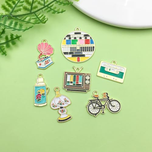Sailanzi 24pcs Alloy enamel daily necessities set Pendant Jewelry Making DIY Keychain Earrings Pendant Various Design Charms for Jewelry Making Bracelets Necklace (SN404) - color: SN404