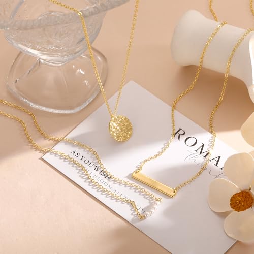 Layered Necklaces for Women 14K Gold Plated Stack Circle Pendant Trendy Long Chain Stackable Handmade Coin Necklace Set Dainty Gold Stacked Jewelry Gifts - color: Gold-4