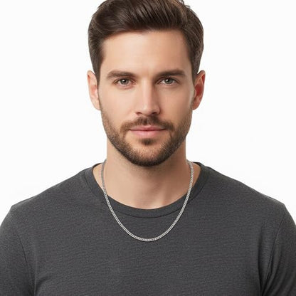 Fiusem 3.5mm Cuban Link Chains for Men, Silver Tone/Black/14K Gold Plated Stainless Steel Necklace Chain, Mens Necklace 16, 18, 20, 22, 24, 26, 28 Inch - size: 20 inches, style: a.3.5mm width-steel