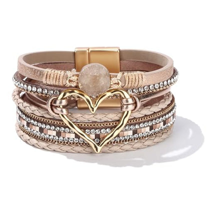 Long tiantian Boho Leather Wrap Bracelets Gifts Trendy Stuff Layered Bangles Bracelets for Women Modern Stackable Infinity Bracelets Bohemian Jewelry Gifts for Women Birthday Gifts - color: A9:Bracelets for Women Trendy(champagne)