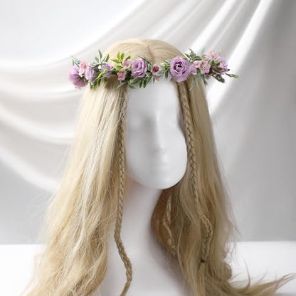 Fairy Purple Flower Crown Headband, Rose Floral Headpiece | Adjustable, Fairy Flower Crown, Women Girls, Renaissance Birthday Wedding Party Photo Props - color: Purple