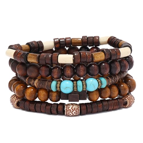 Wooden Beads Stretch Bracelet Multi-Layered Stretch Bracelet for Women Men Elastic Bracelet 5pcs - color: A-02