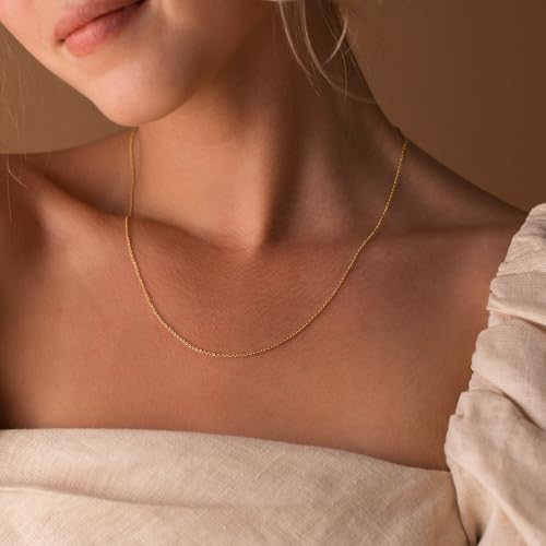 14K Gold Plated Chain Necklace for Women Trendy - 925 Sterling Silver Clasp | Waterproof Dainty Choker Necklace, 14/16/18/20 inch Thin Simple Box Figaro Chain Herringbone Necklace Jewelry for Women Men - color: Rolo