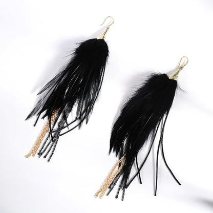 Bohemian Feather Dangle Earrings for Women with Shell Beads Long Tassel Design Drop Earrings - style: Style-Black