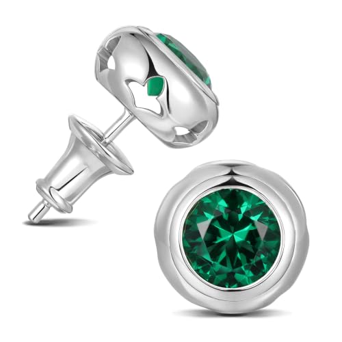 0.6-4 Carat 5A Cubic Zirconia/Simulated Emerald Sparkle Stud Earrings for Women, Hypoallergenic 925 Sterling Silver Posts, Anniversary Birthday Valentines Mothers Day Jewelry Gift - color: Simulated Emerald - White Gold, size: 1.00 Carat (0.50ct * 2)