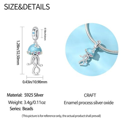 Pandach Animal Charm Bead fits Charms Bracelets for Woman-925 Sterling Silver Dangle Pendant Bead,Jewelry Beads Gifts for Women Bracelet&Necklace - style: Jellyfish Pendant