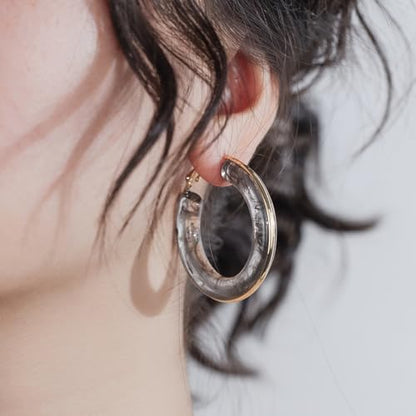 Chunky Gold Resin Hoop Earrings Leverback Statement Huggie Hoops Dangle Drop Dressy Earring Prom Festival Vacation Jewelry for Women - color: Black, size: Hoop