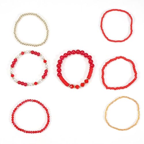 Bohemia Multilayer Stackable Beaded Bracelets Earrings Set Colorful Sparkly Crystal Beaded Stretch Bracelets Teardrop Earrings for Women Men Summer Beach Boho Vacation Jewelry - color: Red