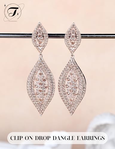 THUNARAZ Clip on Earrings for Women Non Pierced Glitter Rhinestone Crystal | Clip-On Earrings, Wedding Bridal Earrings, Non Pierced Ears, Dangle Earrings, Fake Earrings, Fashion Jewelry - color: Flesh-Tone