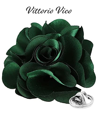 Premium Men's Formal Solid Color Flower Lapel Pin - Boutonniere for Men, Brooch Pin - color: Hunter