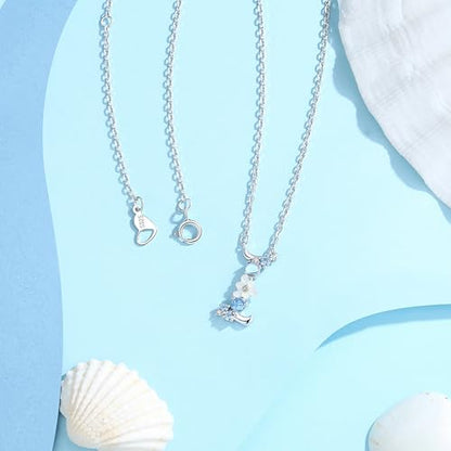 VIKI LYNN Initial Necklace for Women 925 Sterling Silver Initial A to Z Letter Pendant Necklace with Blue Flower Cubic Zirconia Birthday Engagement Gift for Women,Mom, Couple - style: Letter I