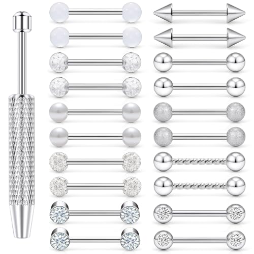 Cisyozi 14G Nipple Piercing Jewelry Tongue Ring for Women Men Hypoallergenic 316L Surgical Steel Silver Gold Straight Tongue Nipple Barbell Bar Ring Bridge Piercing Jewelry 14mm 9/16 inch - color: Silver
