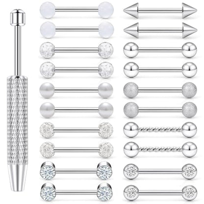 Cisyozi 14G Nipple Piercing Jewelry Tongue Ring for Women Men Hypoallergenic 316L Surgical Steel Silver Gold Straight Tongue Nipple Barbell Bar Ring Bridge Piercing Jewelry 14mm 9/16 inch - color: Silver