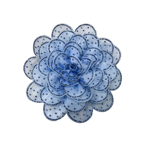 Rhinestone Camellia Flower Big Brooch Lapel Pins for Women Fashion Crystal Fabric Floral Brooches Pin for Dresses Suit Accessories Jewelry Boutonniere Corsage Wedding Party 140mm - color: Blue