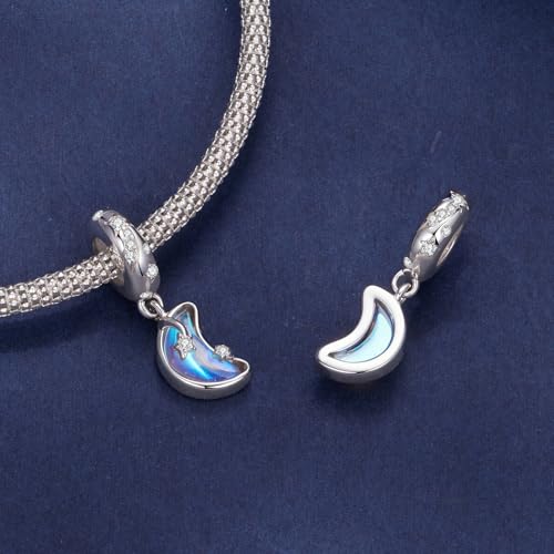 Celestial Bead Charms for Bracelets, Star Moon Dreamcatcher Dangle Charms, Silver Tone Copper, Glass Resin CZ Accents, Charm Beads for Women Jewelry Making, Gift Box Included - color: Opal Crescent Moon Dangle Charm