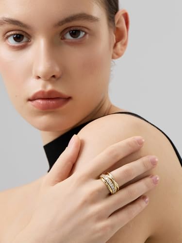 14k Gold Filled Rings For Women, Trendy Dainty X Ring | Gold Stacking Rings Non Tarnish,Chunky Statement Rings for Women - size: 7