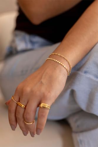 Moodear Gold Bracelets for Women, 2PCS Dainty 14K Gold Plated Link Chain | Waterproof Non Tarnish Jewelry, Adjustable Gold Plated Link & Bead Chain, Perfect for Daily Wear, Vacation Outfits & Gifts - color: gold-6