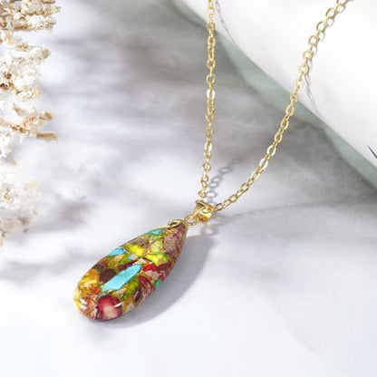 Suyi Stone Necklace for Women Teardrop Colorful Pendant Necklaces - color: Colorful Gold