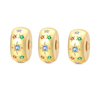 Gold Clip Stopper Charms for Pandora Bracelets Spacers Bead Charms Packs Jewelry Gift for Women - color: Colourful Starlight-3 Packs