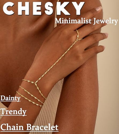 CHESKY 14K Gold Plated Hand Chain Bracelets for Women Stack Jewelry | Dainty Finger Ring Bracelet, Adjustable Hand Chains, Waterproof Beaded Gold Bracelets, Daily Body Jewelry Gift for Women - color: gold-lipsbracelet