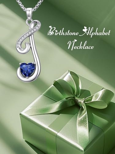 A to Z Initial Birthstone Pendant Necklaces Name Jewelry for Women | 18K White Gold Plated Personalized Alphabet Jewelry Anniversary Christmas Birthday Gifts for Wife Her Daughter Girlfriend - color: J Initial-09-Sept