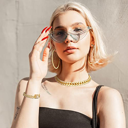 Batiyeer 3 Pcs Cuban Link Chain Necklace Bracelet Rhinestone Hoop Earrings Bling Crystal Hip Hop Jewelry for Women(18 Inch,Gold) - color: Gold, size: 18 Inch