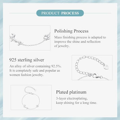 925 Sterling Silver Adjustable Bracelet for Women Jewelry Gifts - color: Silver dachshund