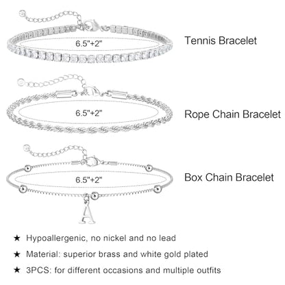 Gold Bracelets for Women Girls - Dainty Gold/Silver Bracelet Stack Jewelry Set Personalized Initial Bracelets Cute Stackable Rope Box Chain Tennis Bracelets Gifts for Women Teen Girl Gifts - color: C-Silver
