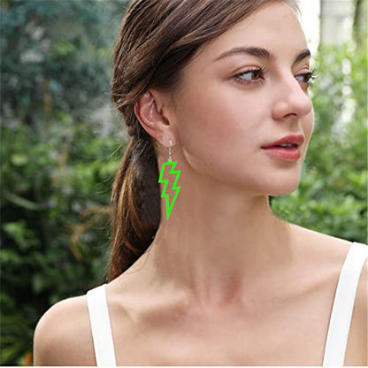 ONLYJUMP Acrylic Exaggerated Lightning Earrings Statement Punk Retro Geometric Delicate Neon Personalized Earrings Accessory Jewelry for Women - color: Green