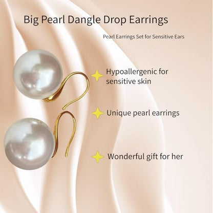 Hypoallergenic Pearl Earrings Set for Women | S925 Sterling Silver & Stainless Steel, Daisy Heart & Hook & Teardrop Dangle & Huggie Hoop, Simulated Pearl, Sensitive Ears - color: Yellow Gold Pearl