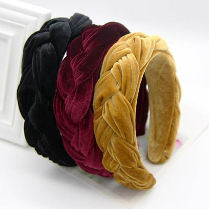 Red Headbands for Women Braided Headbands Velvet Padded Hairbands Cute Hair Accessories for Women Girl - color: Red
