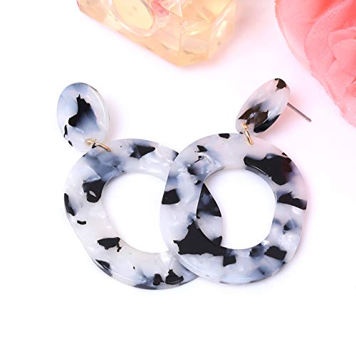 Acrylic Earrings For Women Statement Geometric Earrings Resin Acetate Drop Dangle Earrings Mottled Hoop Earrings Fashion Jewelry - color: F:Black White