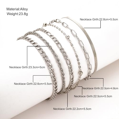 Adjustable Waterproof Layered Bracelets for Women Summer Beach Cuban Link Chain Anklets Set Herringbone Paperclip Beaded Snake Chain Stackable Anklet Stainless Steel Jewelry Bracelet - color: 6PCS-Silver