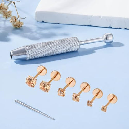 Uni-J Flat Back Stud Earrings for Women Hypoallergenic Surgical Stainless Steel Internal Thread Tragus Helix Cartilage Conch Nose Monroe Labret Medusa Piercing Jewelry /Be Equipped With Piercing Ball Grabber Tool(18G/20G - Gold/Silver/Black/Rose Gold) - c