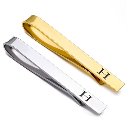GWD Stainless Steel Tie Clips for Men Personalized Initial Tie Clip Classic Tie Bar Set - color: H