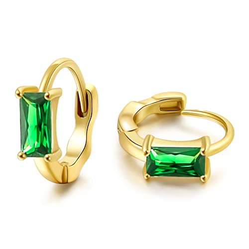 DAILY VIBES Dainty Butterfly Cross CZ Small Huggie Hoop Earrings for Women | Hypoallergenic, 14K Gold Plated Hoops, Tiny Cubic Zirconia, Cartilage Hoop Earrings for Women Trendy - color: Green