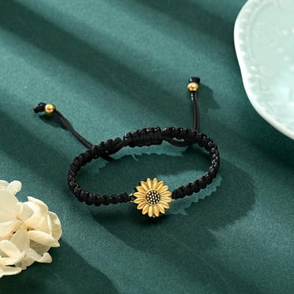 Sunflower Cremation Urn Bracelet for Adjustable Boho Daisy Handmade Cremation Jewelry Braided Rope Bracelets for Women Jewelry Gift With Funnel Kit & Bag - color: Gold+Black