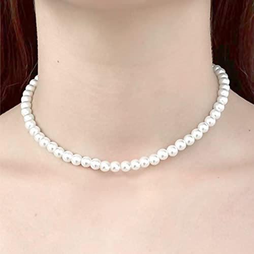 Honbay 6PCS Faux Pearl Necklaces Glass Round Pearl Choker Necklaces Fashion Jewelry for Weddings Parties or Daily Use (8mm)