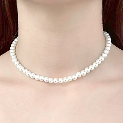 Honbay 6PCS Faux Pearl Necklaces Glass Round Pearl Choker Necklaces Fashion Jewelry for Weddings Parties or Daily Use (8mm)