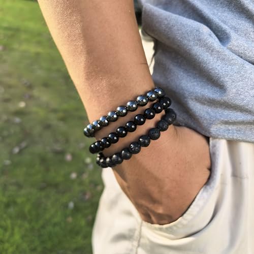 4mm 6mm 8mm Healing Crystal Bracelets for Women Men Natural Stone Beaded Stretch Bracelet Handmade Gemstone Reiki Spiritual Jewelry Gifts - color: Tourmaline+Lava+Hematite-Empath Protection, size: 8mm