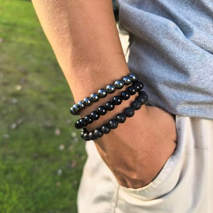 4mm 6mm 8mm Healing Crystal Bracelets for Women Men Natural Stone Beaded Stretch Bracelet Handmade Gemstone Reiki Spiritual Jewelry Gifts - color: Tourmaline+Lava+Hematite-Empath Protection, size: 8mm