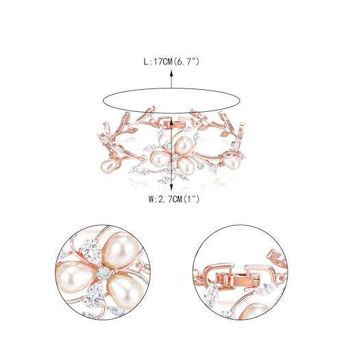 EVER FAITH Cubic Zirconia Pearl Bridal Prom Tennis Bracelet for Women | Elegant Pear CZ Wedding Jewelry Gift, for Bride Bridesmaid - style: Vine_Rose Gold-Plated-Brass