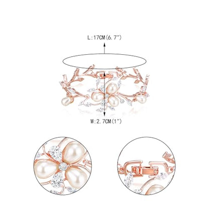 EVER FAITH Cubic Zirconia Pearl Bridal Prom Tennis Bracelet for Women | Elegant Pear CZ Wedding Jewelry Gift, for Bride Bridesmaid - style: Vine_Rose Gold-Plated-Brass