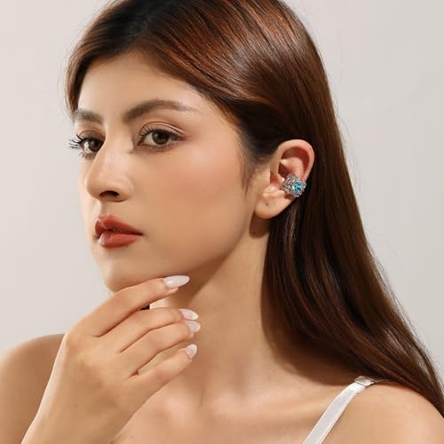 Ear Cuff for Women,Non Piercing Huggie Ear Cuff Earrings | Non Piercing Vintage Adjustable Ear Cuff Earrings Clip On Cartilage Ear Jewelry - style: Blue Topaz