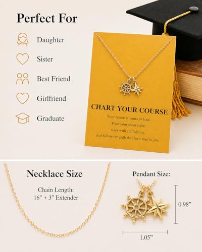 Zealmer Dainty 18K Gold Plated Compass World Map Pendant Necklace Graduation Gift for Friends - color: Set sail