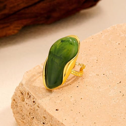 Kokoma Resin Statement Ring for Women Acrylic Stainless Steel Chunky Ring Adjustable Stacking Rings Fashion Finger Jewelry Daily Wear - color: Green