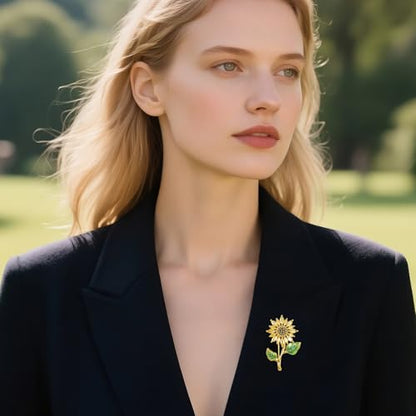 Sunflower Brooch with Natural Citrine for Women, 18k Gold Plated 925 Sterling Silver Sunflower Pins for Clothes, Yellow Sunshine Flower Brooches Jewelry - style: Style 1